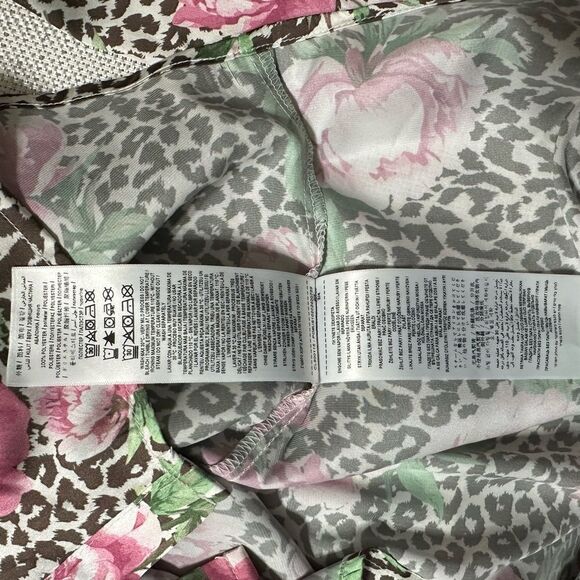 Guess M-L Brown Pink Animal Print Peony Floral Button Front Long Sleeve Blouse - Picture 12 of 13